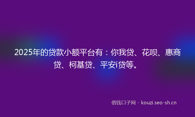 2025年的贷款小额平台有：你我贷、花呗、惠商贷、柯基贷、平安i贷等。