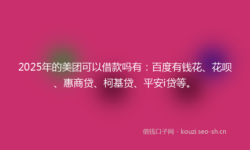2025年的美团可以借款吗有：百度有钱花、花呗、惠商贷、柯基贷、平安i贷等。