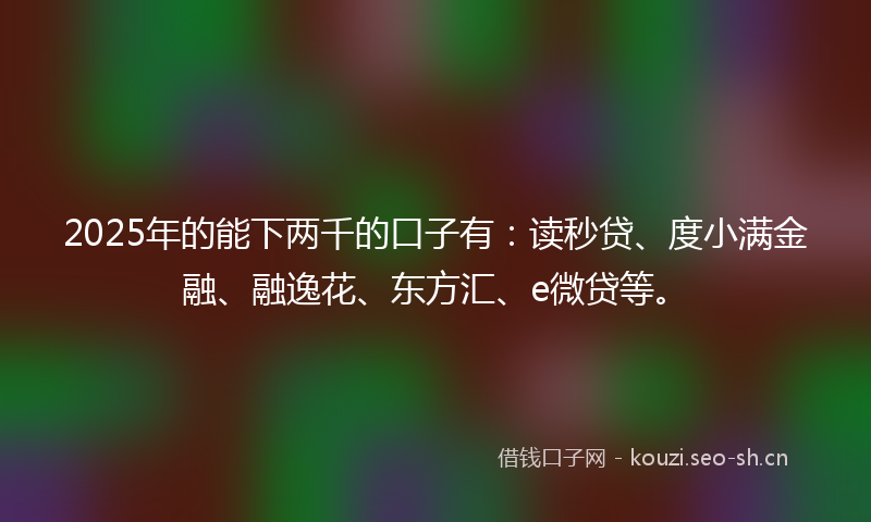 2025年的能下两千的口子有：读秒贷、度小满金融、融逸花、东方汇、e微贷等。