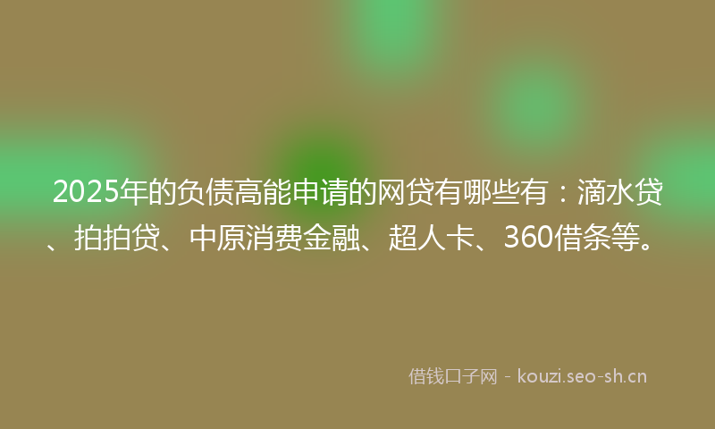 2025年的负债高能申请的网贷有哪些有：滴水贷、拍拍贷、中原消费金融、超人卡、360借条等。