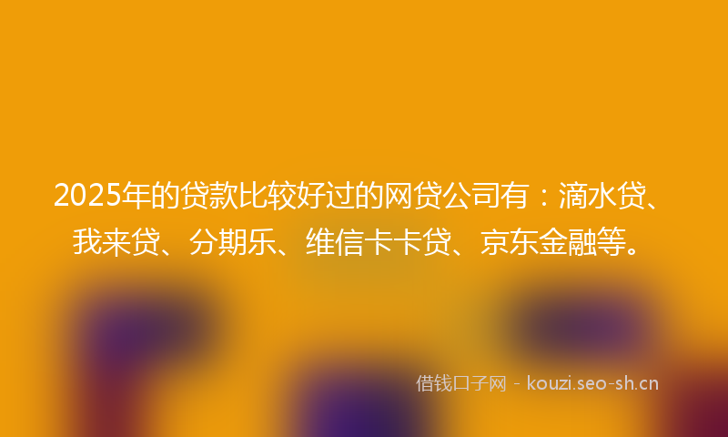 2025年的贷款比较好过的网贷公司有：滴水贷、我来贷、分期乐、维信卡卡贷、京东金融等。