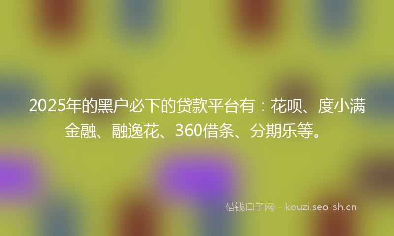 2025年的黑户必下的贷款平台有：花呗、度小满金融、融逸花、360借条、分期乐等。