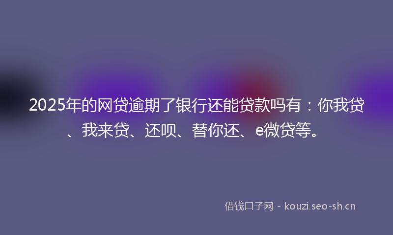 2025年的网贷逾期了银行还能贷款吗有：你我贷、我来贷、还呗、替你还、e微贷等。
