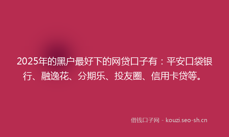 2025年的黑户最好下的网贷口子有：平安口袋银行、融逸花、分期乐、投友圈、信用卡贷等。