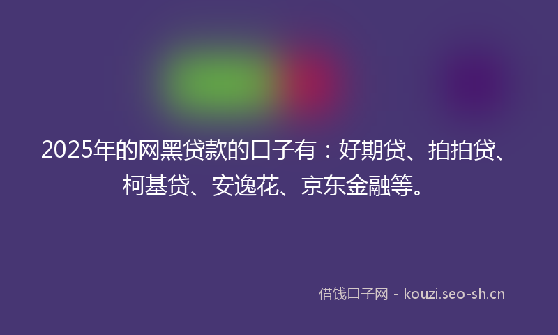 2025年的网黑贷款的口子有：好期贷、拍拍贷、柯基贷、安逸花、京东金融等。