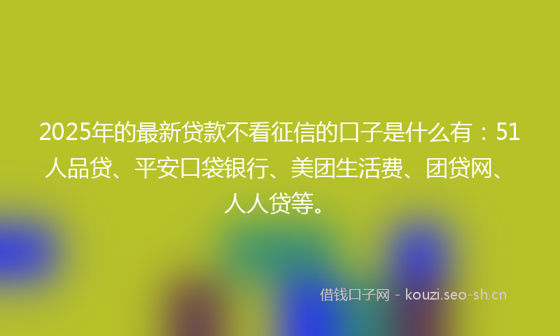 2025年的最新贷款不看征信的口子是什么有：51人品贷、平安口袋银行、美团生活费、团贷网、人人贷等。