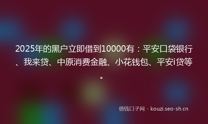 2025年的黑户立即借到10000有：平安口袋银行、我来贷、中原消费金融、小花钱包、平安i贷等。