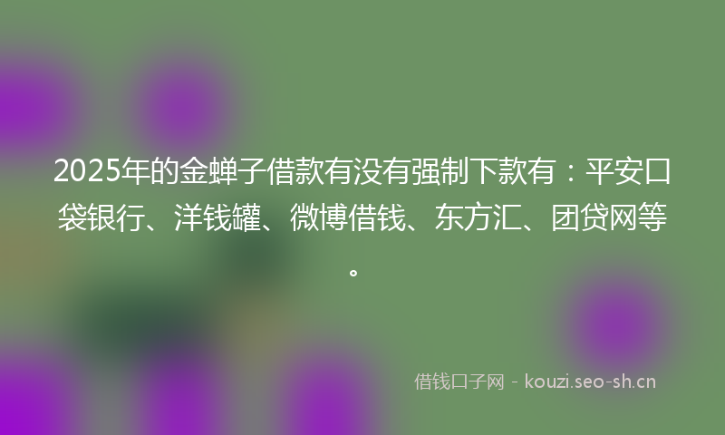 2025年的金蝉子借款有没有强制下款有：平安口袋银行、洋钱罐、微博借钱、东方汇、团贷网等。