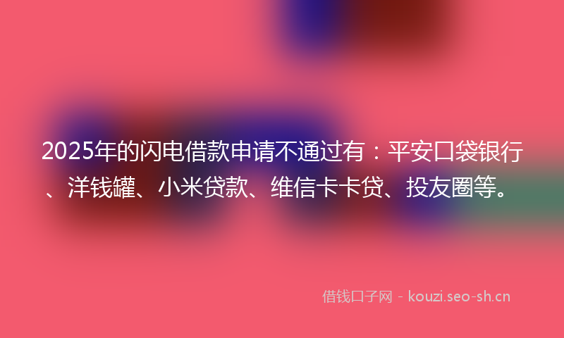 2025年的闪电借款申请不通过有：平安口袋银行、洋钱罐、小米贷款、维信卡卡贷、投友圈等。