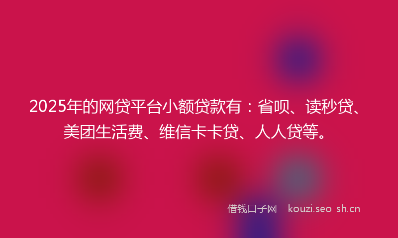 2025年的网贷平台小额贷款有：省呗、读秒贷、美团生活费、维信卡卡贷、人人贷等。