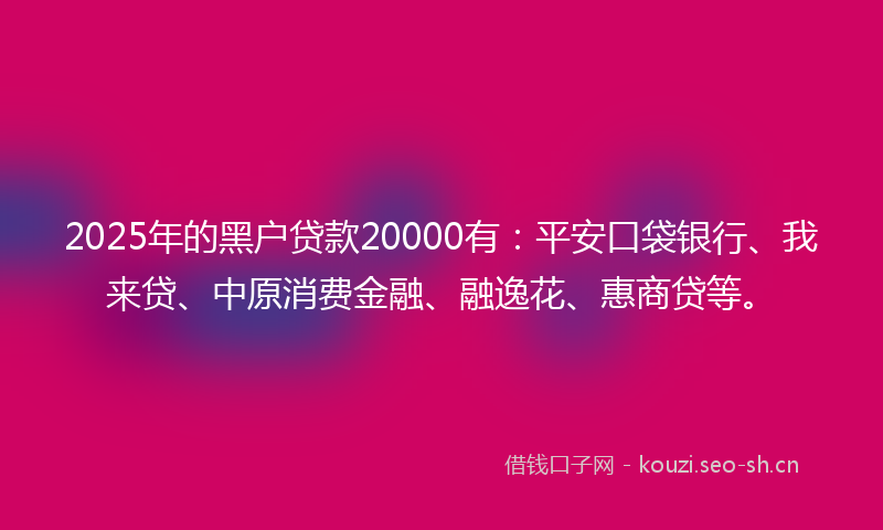 2025年的黑户贷款20000有：平安口袋银行、我来贷、中原消费金融、融逸花、惠商贷等。