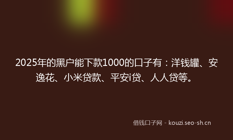 2025年的黑户能下款1000的口子有：洋钱罐、安逸花、小米贷款、平安i贷、人人贷等。