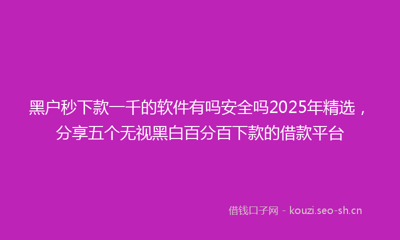 黑户秒下款一千的软件有吗安全吗2025年精选，分享五个无视黑白百分百下款的借款平台