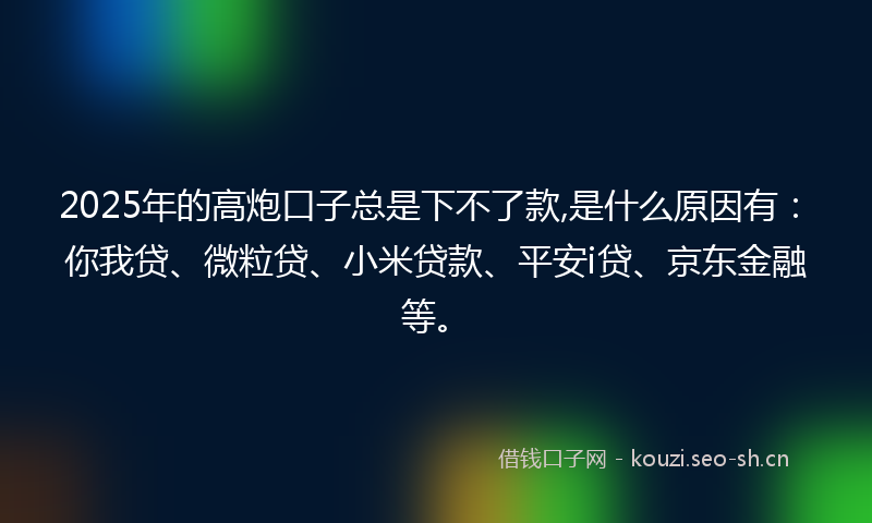 2025年的高炮口子总是下不了款,是什么原因有：你我贷、微粒贷、小米贷款、平安i贷、京东金融等。