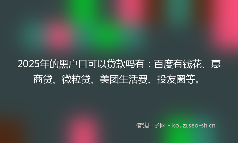 2025年的黑户口可以贷款吗有：百度有钱花、惠商贷、微粒贷、美团生活费、投友圈等。