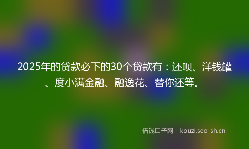 2025年的贷款必下的30个贷款有：还呗、洋钱罐、度小满金融、融逸花、替你还等。