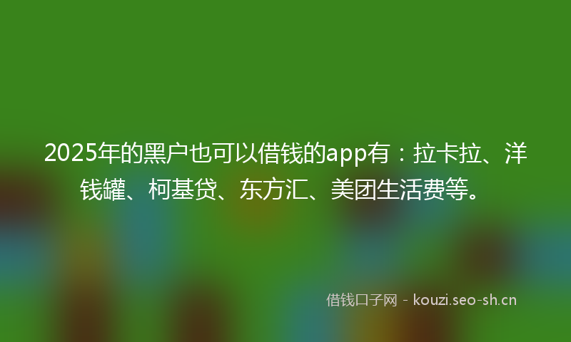 2025年的黑户也可以借钱的app有：拉卡拉、洋钱罐、柯基贷、东方汇、美团生活费等。