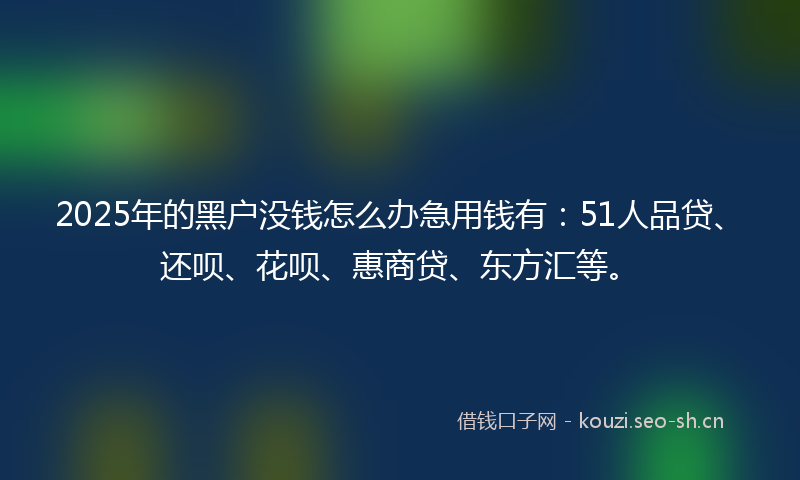 2025年的黑户没钱怎么办急用钱有：51人品贷、还呗、花呗、惠商贷、东方汇等。