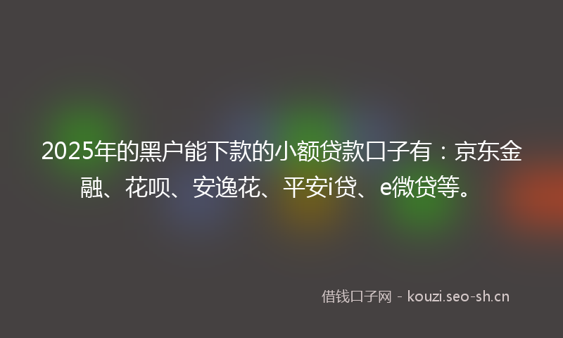 2025年的黑户能下款的小额贷款口子有：京东金融、花呗、安逸花、平安i贷、e微贷等。