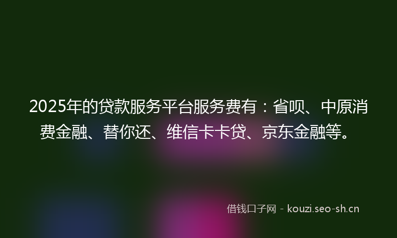 2025年的贷款服务平台服务费有：省呗、中原消费金融、替你还、维信卡卡贷、京东金融等。