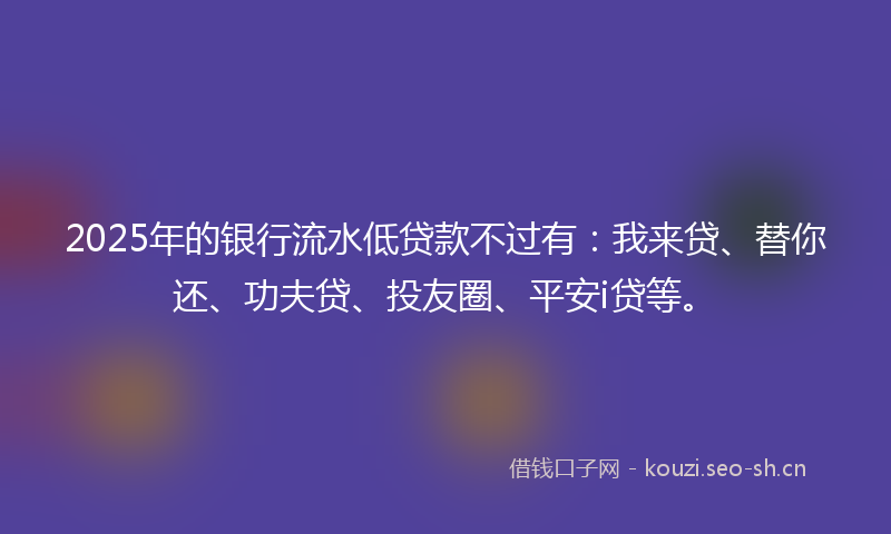 2025年的银行流水低贷款不过有：我来贷、替你还、功夫贷、投友圈、平安i贷等。