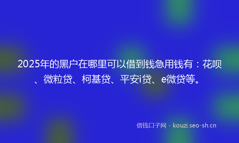 2025年的黑户在哪里可以借到钱急用钱有：花呗、微粒贷、柯基贷、平安i贷、e微贷等。