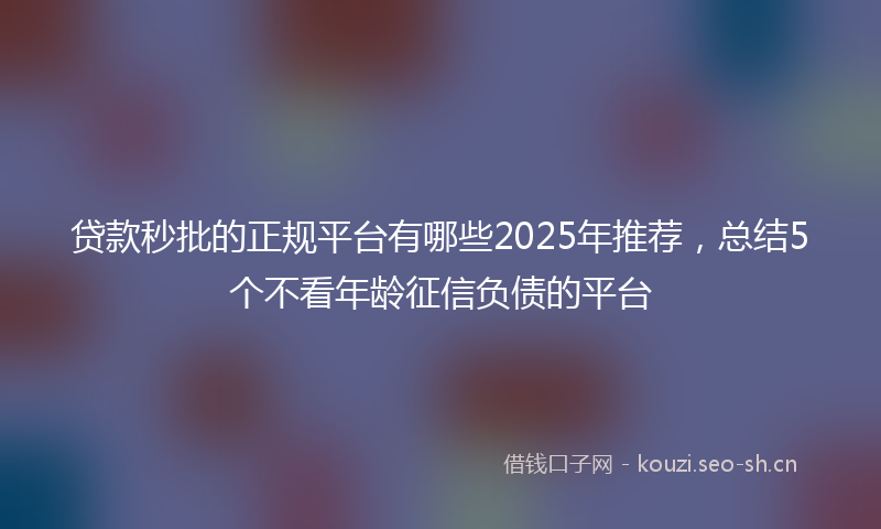 贷款秒批的正规平台有哪些2025年推荐，总结5个不看年龄征信负债的平台