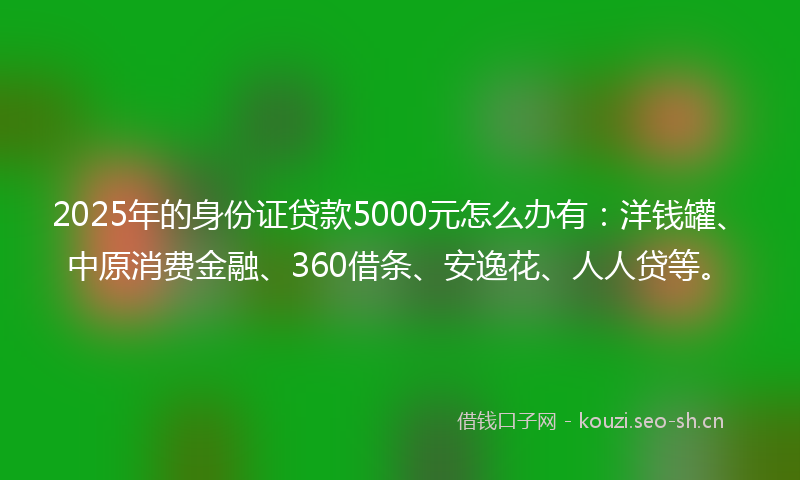 2025年的身份证贷款5000元怎么办有：洋钱罐、中原消费金融、360借条、安逸花、人人贷等。