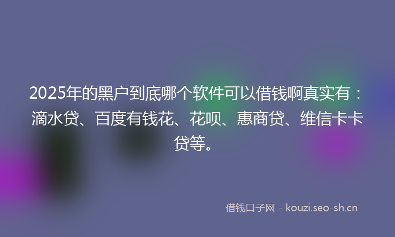 2025年的黑户到底哪个软件可以借钱啊真实有：滴水贷、百度有钱花、花呗、惠商贷、维信卡卡贷等。