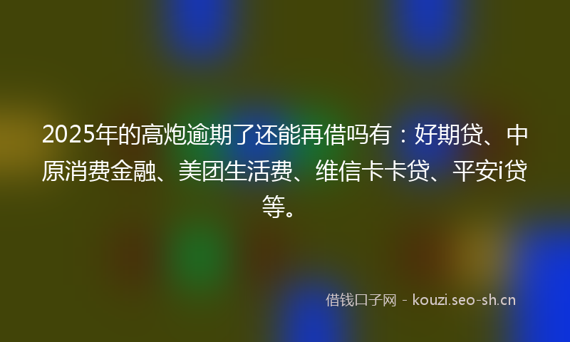2025年的高炮逾期了还能再借吗有：好期贷、中原消费金融、美团生活费、维信卡卡贷、平安i贷等。