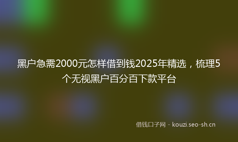黑户急需2000元怎样借到钱2025年精选，梳理5个无视黑户百分百下款平台