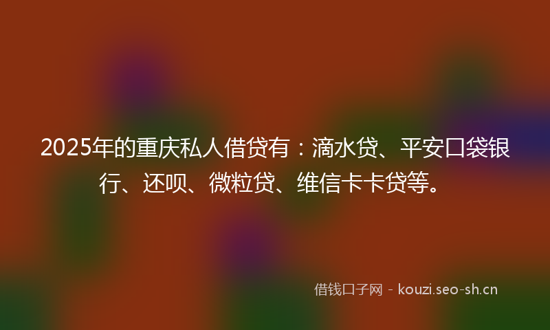 2025年的重庆私人借贷有：滴水贷、平安口袋银行、还呗、微粒贷、维信卡卡贷等。