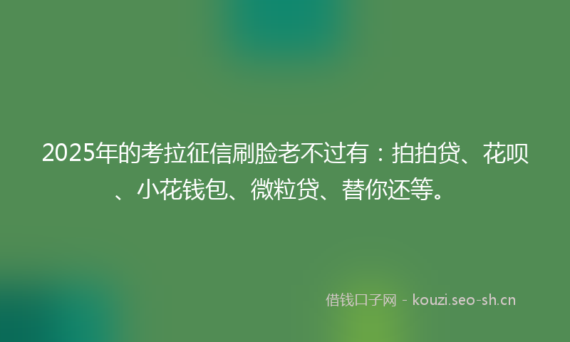 2025年的考拉征信刷脸老不过有：拍拍贷、花呗、小花钱包、微粒贷、替你还等。