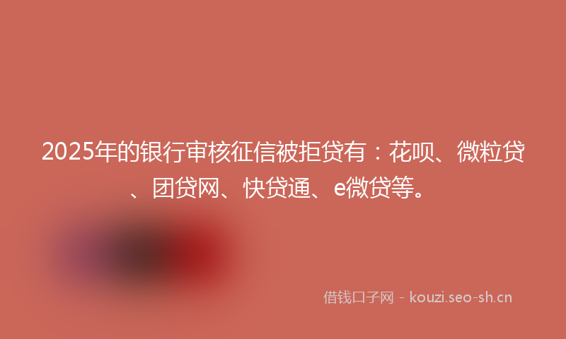 2025年的银行审核征信被拒贷有：花呗、微粒贷、团贷网、快贷通、e微贷等。