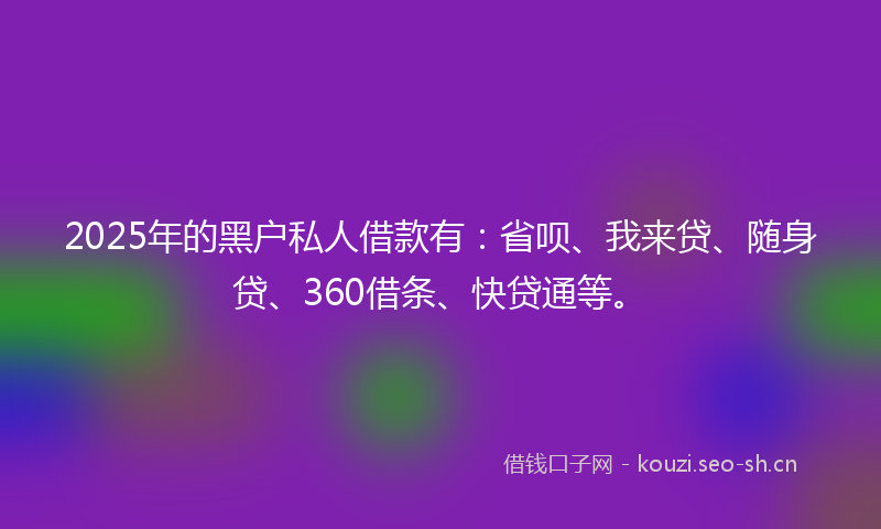2025年的黑户私人借款有：省呗、我来贷、随身贷、360借条、快贷通等。