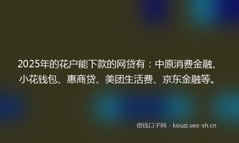 2025年的花户能下款的网贷有：中原消费金融、小花钱包、惠商贷、美团生活费、京东金融等。