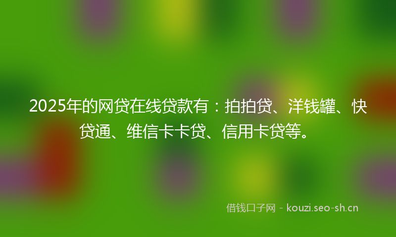 2025年的网贷在线贷款有：拍拍贷、洋钱罐、快贷通、维信卡卡贷、信用卡贷等。