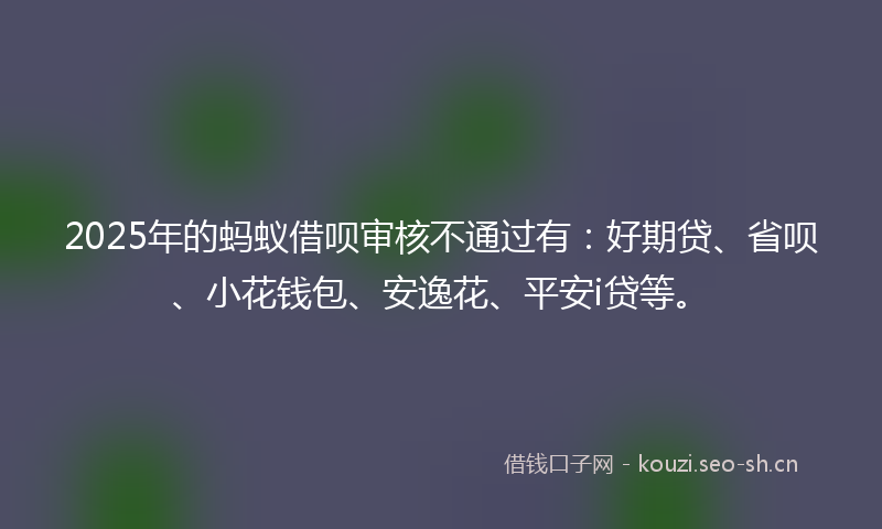 2025年的蚂蚁借呗审核不通过有:好期贷、省呗、小花钱包、安逸花、平安i贷等。