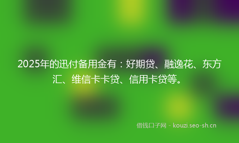 2025年的迅付备用金有：好期贷、融逸花、东方汇、维信卡卡贷、信用卡贷等。