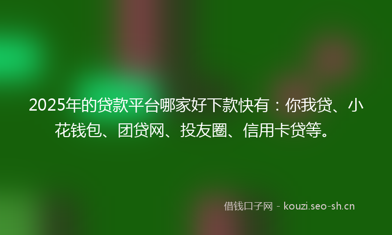 2025年的贷款平台哪家好下款快有：你我贷、小花钱包、团贷网、投友圈、信用卡贷等。