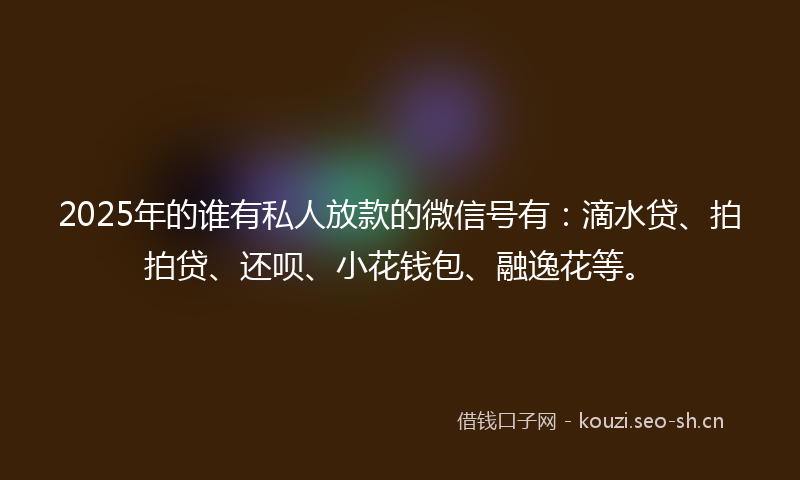 2025年的谁有私人放款的微信号有：滴水贷、拍拍贷、还呗、小花钱包、融逸花等。