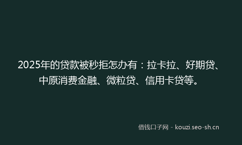 2025年的贷款被秒拒怎办有：拉卡拉、好期贷、中原消费金融、微粒贷、信用卡贷等。