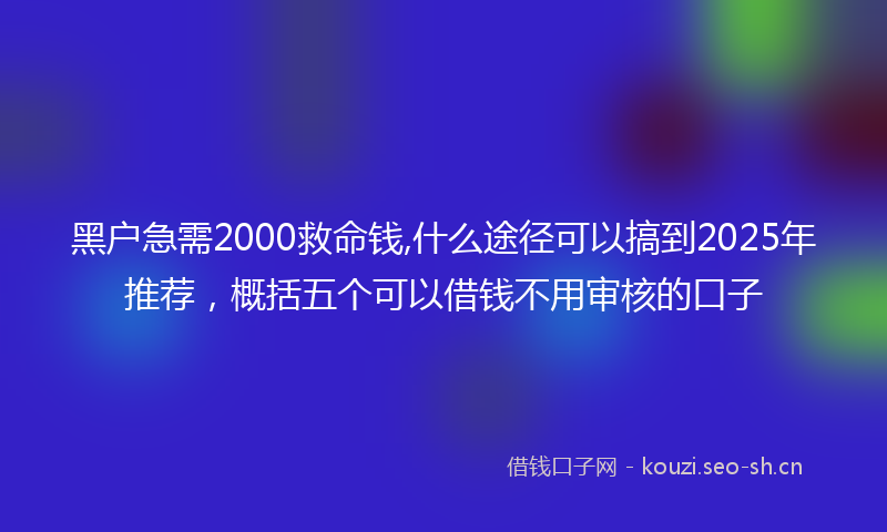黑户急需2000救命钱,什么途径可以搞到2025年推荐，概括五个可以借钱不用审核的口子