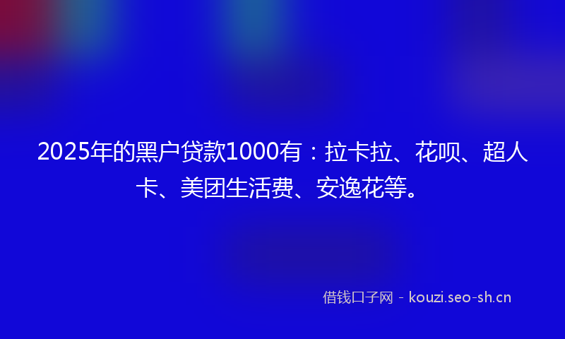 2025年的黑户贷款1000有：拉卡拉、花呗、超人卡、美团生活费、安逸花等。