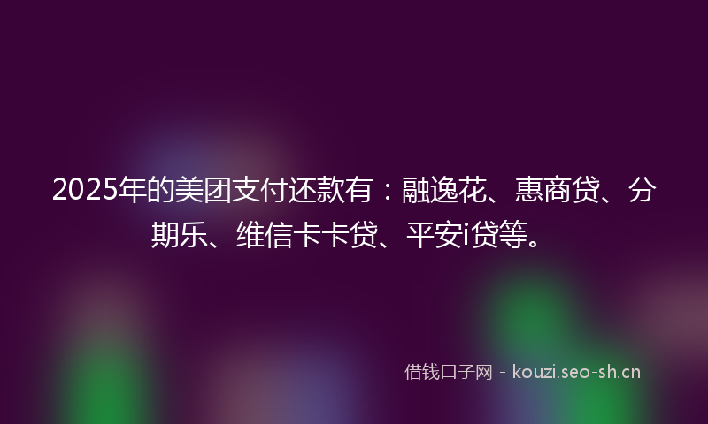 2025年的美团支付还款有：融逸花、惠商贷、分期乐、维信卡卡贷、平安i贷等。