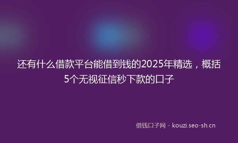 还有什么借款平台能借到钱的2025年精选，概括5个无视征信秒下款的口子