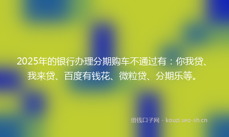 2025年的银行办理分期购车不通过有：你我贷、我来贷、百度有钱花、微粒贷、分期乐等。