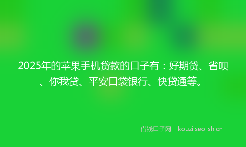 2025年的苹果手机贷款的口子有：好期贷、省呗、你我贷、平安口袋银行、快贷通等。