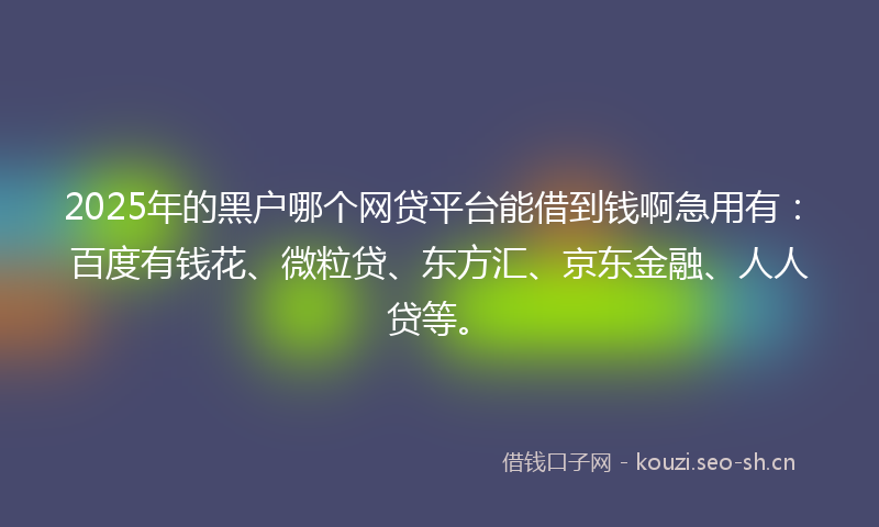 2025年的黑户哪个网贷平台能借到钱啊急用有：百度有钱花、微粒贷、东方汇、京东金融、人人贷等。