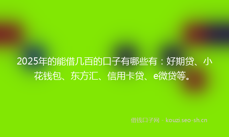 2025年的能借几百的口子有哪些有：好期贷、小花钱包、东方汇、信用卡贷、e微贷等。